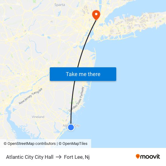 Atlantic City City Hall to Fort Lee, Nj map