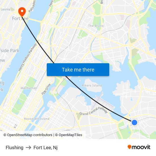 Flushing to Fort Lee, Nj map