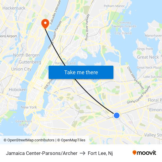 Jamaica Center-Parsons/Archer to Fort Lee, Nj map