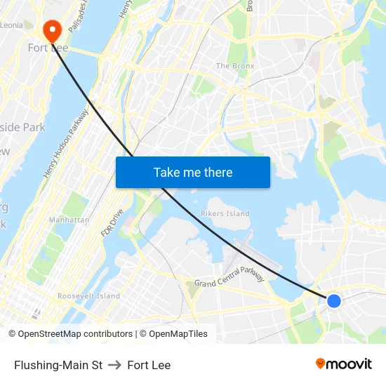 Flushing-Main St to Fort Lee map