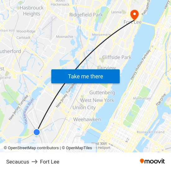 Secaucus to Fort Lee map