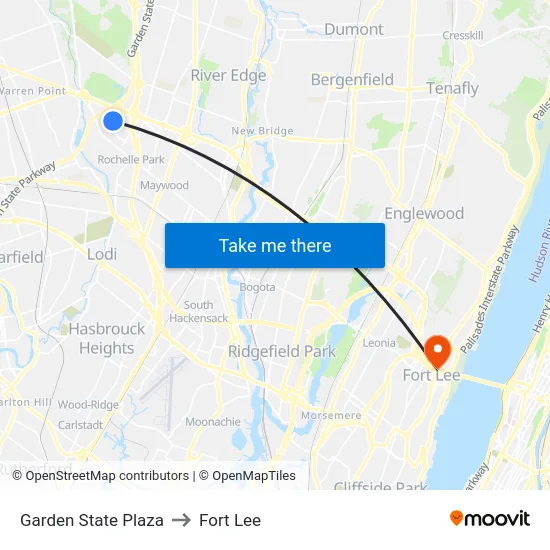Garden State Plaza to Fort Lee map