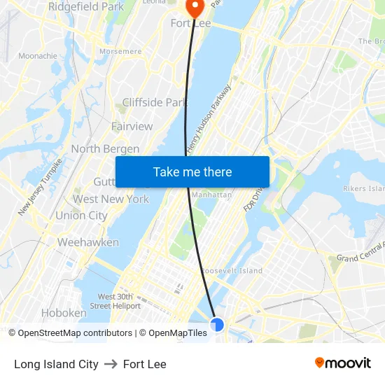 Long Island City to Fort Lee map