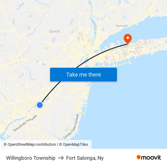Willingboro Township to Fort Salonga, Ny map