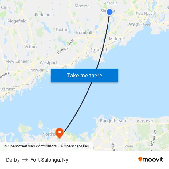 Derby to Fort Salonga, Ny map