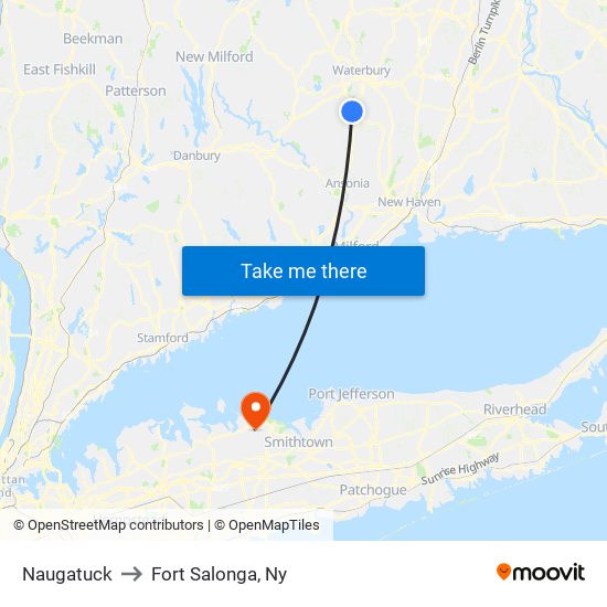 Naugatuck to Fort Salonga, Ny map