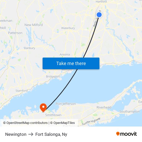 Newington to Fort Salonga, Ny map