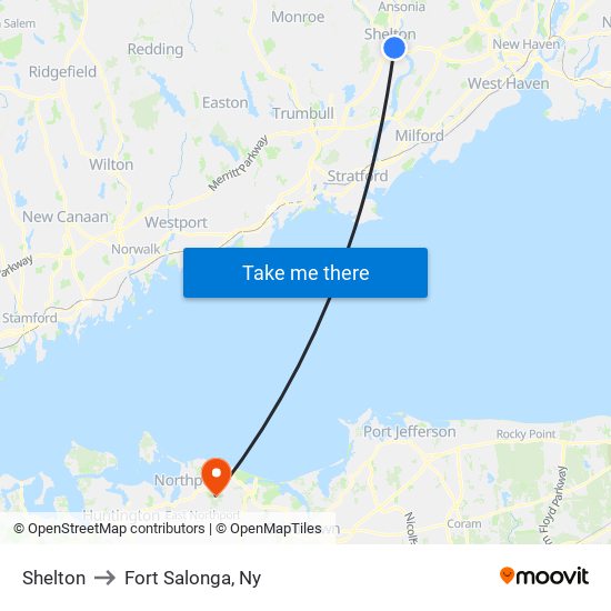 Shelton to Fort Salonga, Ny map