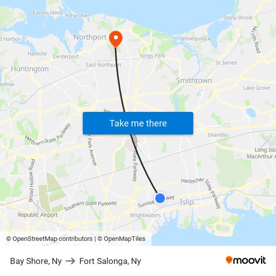 Bay Shore, Ny to Fort Salonga, Ny map