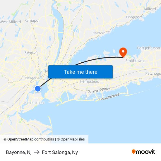 Bayonne, Nj to Fort Salonga, Ny map
