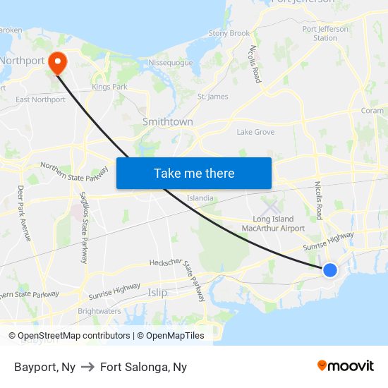 Bayport, Ny to Fort Salonga, Ny map