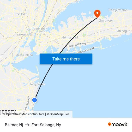 Belmar, Nj to Fort Salonga, Ny map