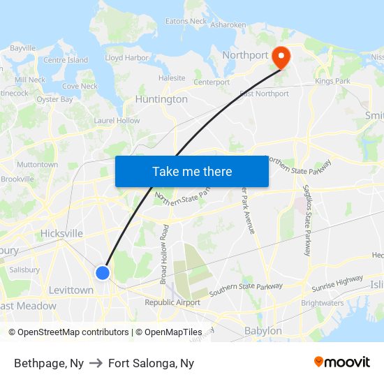 Bethpage, Ny to Fort Salonga, Ny map
