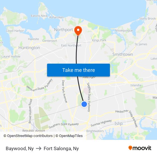 Baywood, Ny to Fort Salonga, Ny map