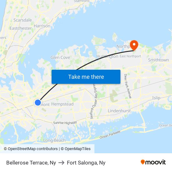 Bellerose Terrace, Ny to Fort Salonga, Ny map