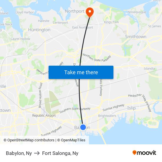 Babylon, Ny to Fort Salonga, Ny map