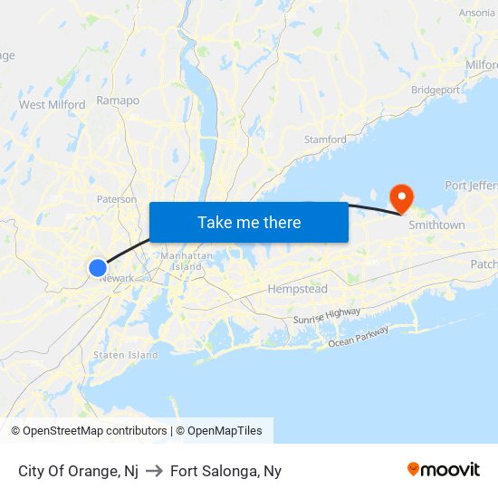 City Of Orange, Nj to Fort Salonga, Ny map