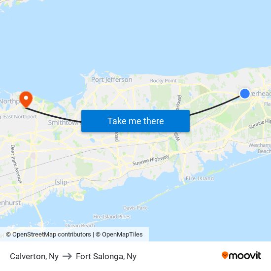 Calverton, Ny to Fort Salonga, Ny map