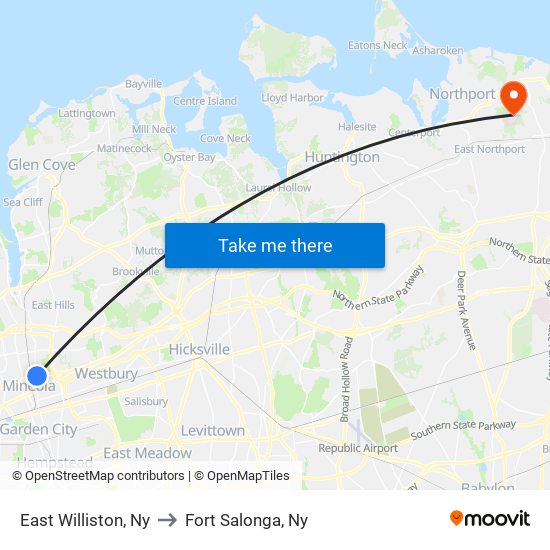 East Williston, Ny to Fort Salonga, Ny map