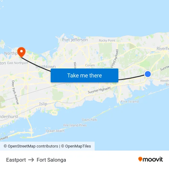 Eastport to Fort Salonga map