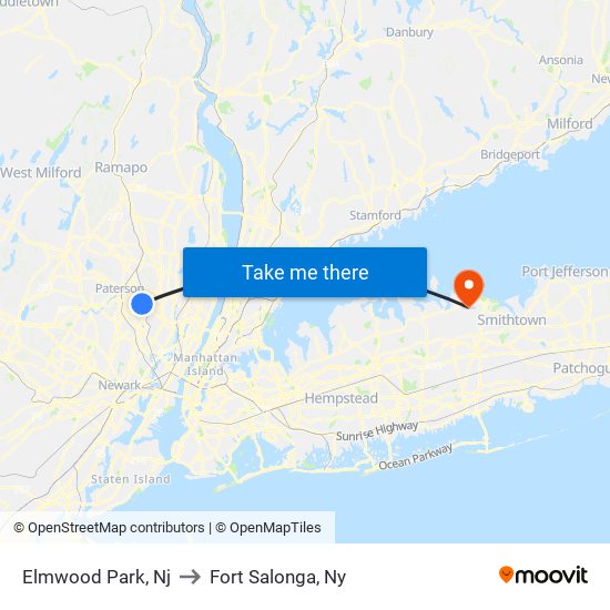 Elmwood Park, Nj to Fort Salonga, Ny map