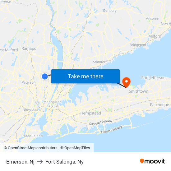 Emerson, Nj to Fort Salonga, Ny map