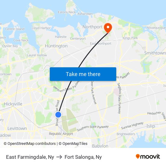 East Farmingdale, Ny to Fort Salonga, Ny map