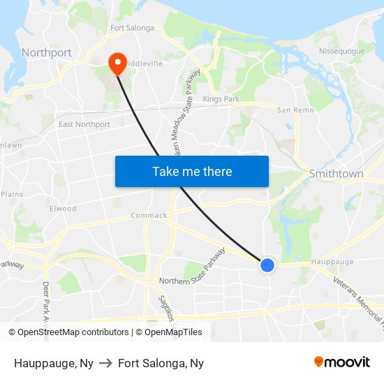 Hauppauge, Ny to Fort Salonga, Ny map