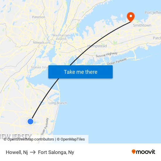 Howell, Nj to Fort Salonga, Ny map