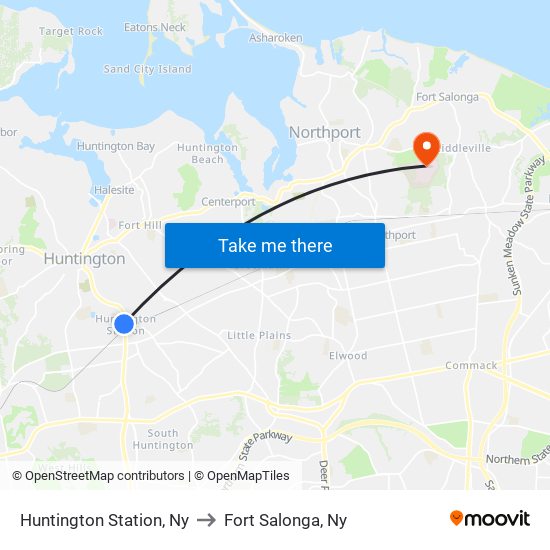Huntington Station, Ny to Fort Salonga, Ny map