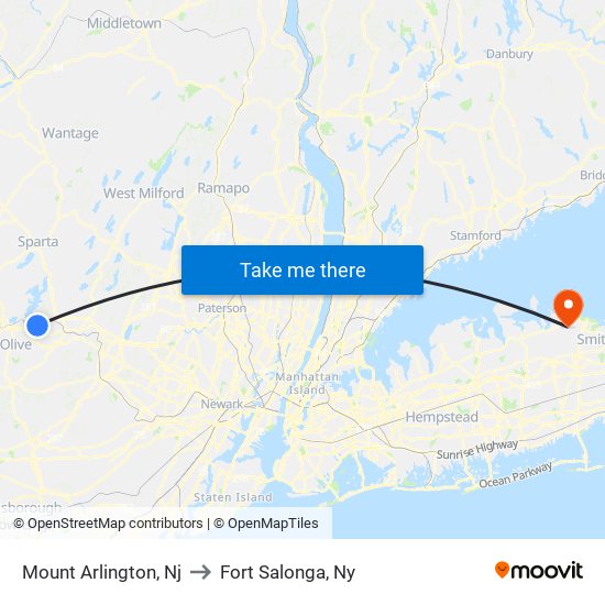 Mount Arlington, Nj to Fort Salonga, Ny map