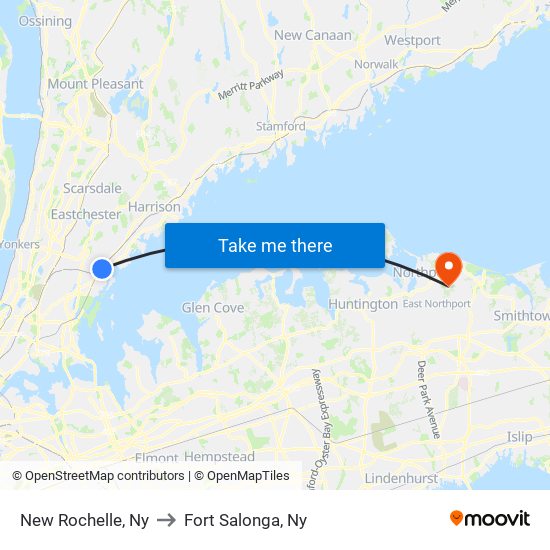 New Rochelle, Ny to Fort Salonga, Ny map