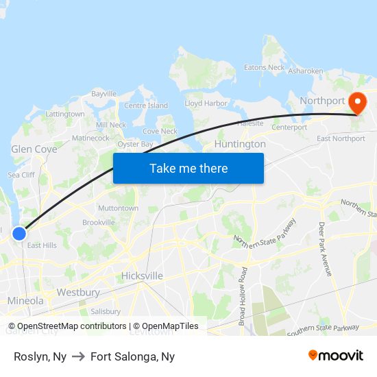 Roslyn, Ny to Fort Salonga, Ny map
