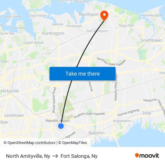 North Amityville, Ny to Fort Salonga, Ny map