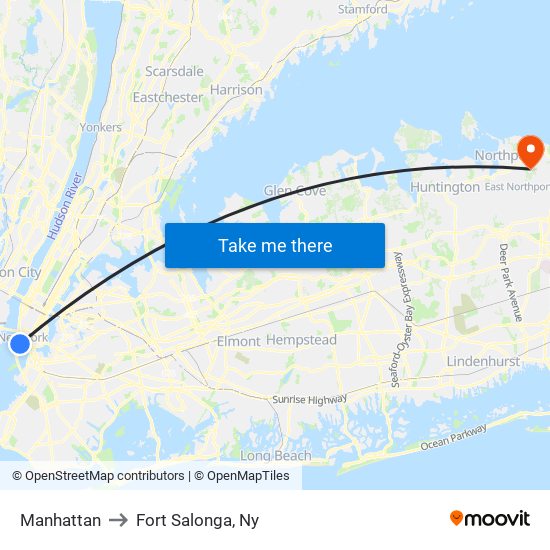 Manhattan to Fort Salonga, Ny map