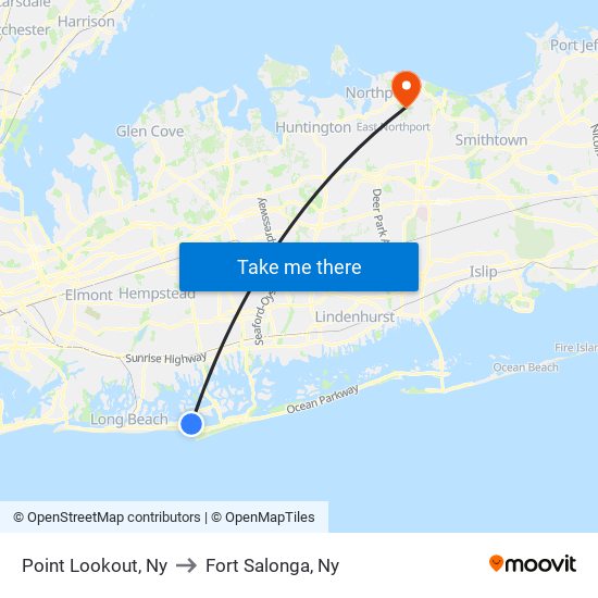 Point Lookout, Ny to Fort Salonga, Ny map