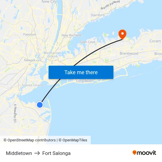Middletown to Fort Salonga map