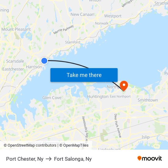 Port Chester, Ny to Fort Salonga, Ny map