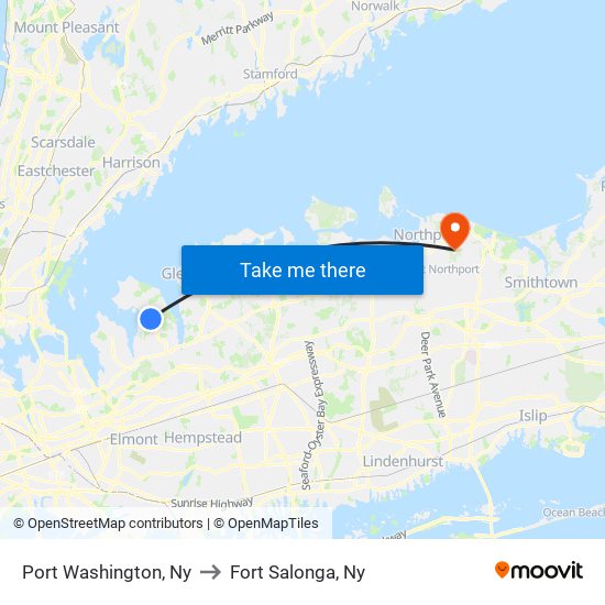 Port Washington, Ny to Fort Salonga, Ny map