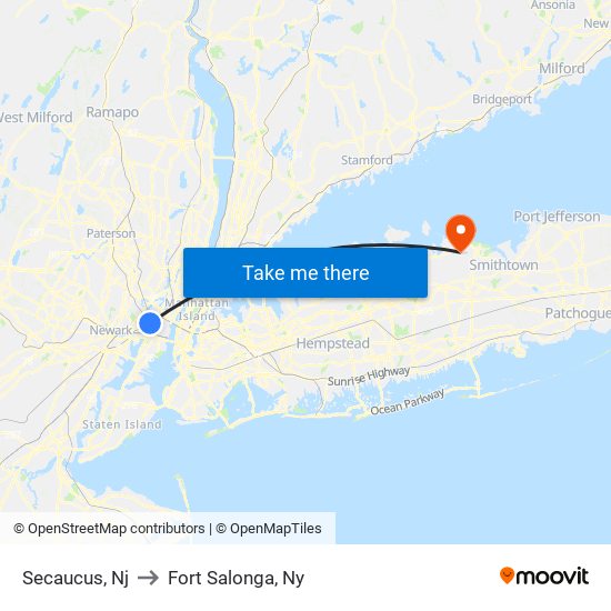 Secaucus, Nj to Fort Salonga, Ny map