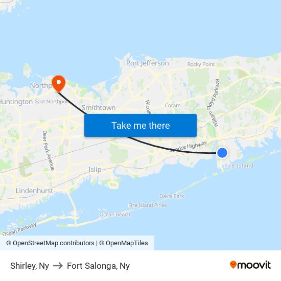 Shirley, Ny to Fort Salonga, Ny map