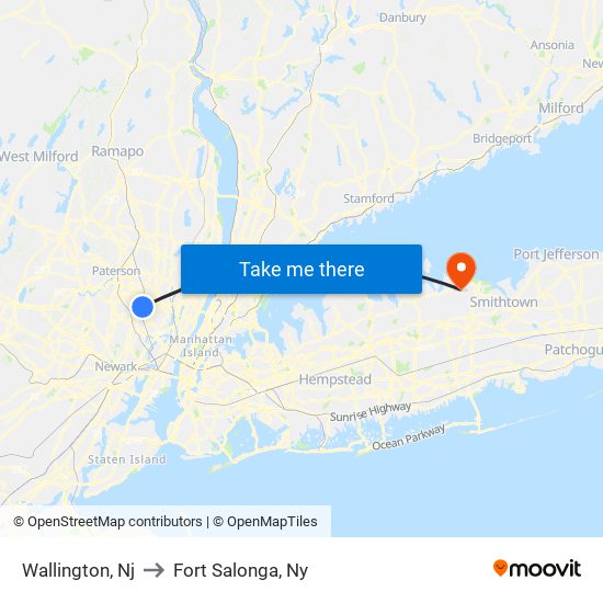 Wallington, Nj to Fort Salonga, Ny map