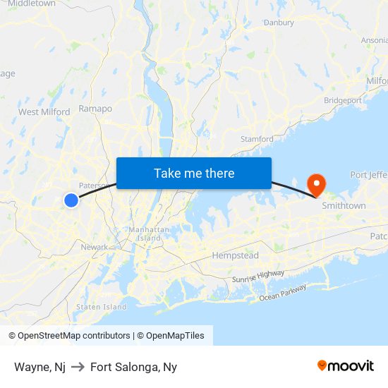 Wayne, Nj to Fort Salonga, Ny map