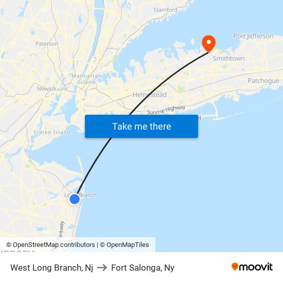 West Long Branch, Nj to Fort Salonga, Ny map
