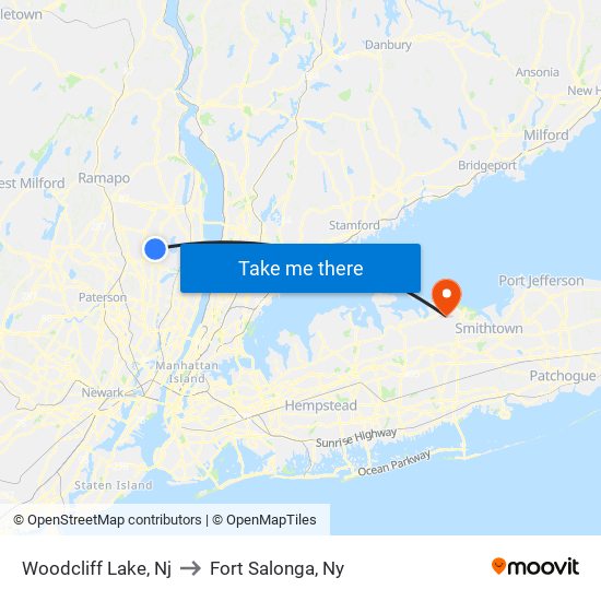 Woodcliff Lake, Nj to Fort Salonga, Ny map
