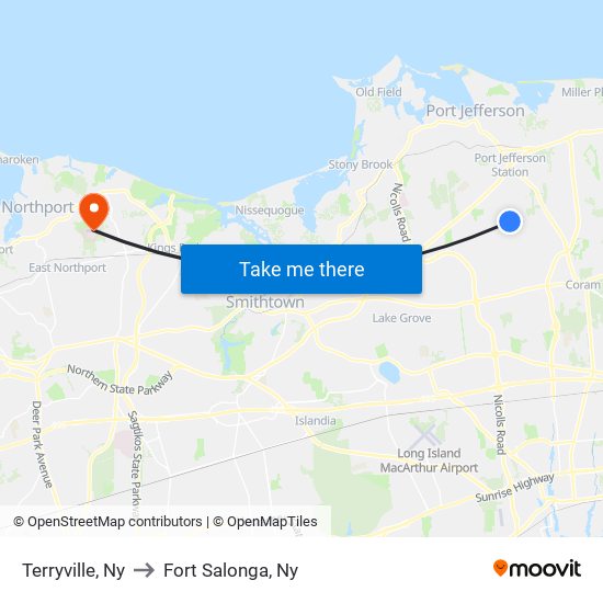 Terryville, Ny to Fort Salonga, Ny map