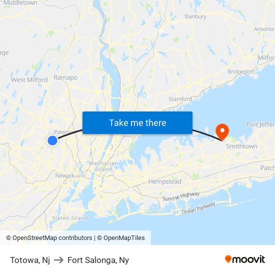 Totowa, Nj to Fort Salonga, Ny map