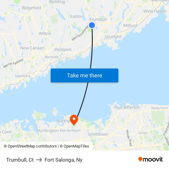 Trumbull, Ct to Fort Salonga, Ny map