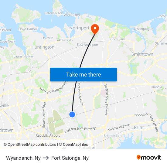 Wyandanch, Ny to Fort Salonga, Ny map
