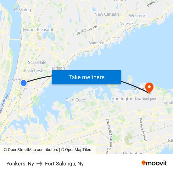 Yonkers, Ny to Fort Salonga, Ny map